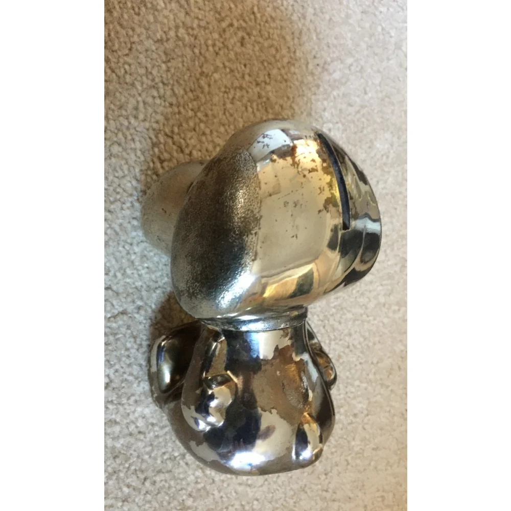 VINTAGE PEANUTS SNOOPY Silver Plated Bank, With Bottom Metal Plug